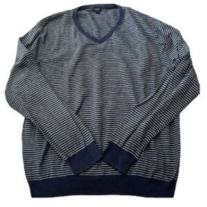 J. Crew navy/gray striped v-neck cotton/wool sweater size XL